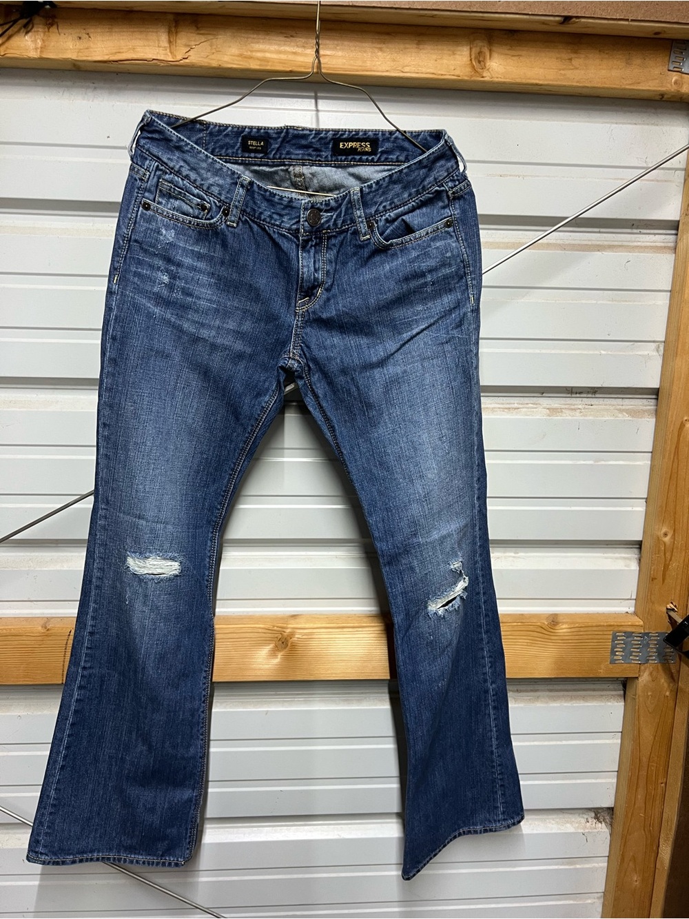 Stella Express Medium Blue Distressed Flare Jeans